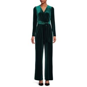 NWT Antonio Melani emerald green velvet tie front surplice flowy jumpsuit, 8